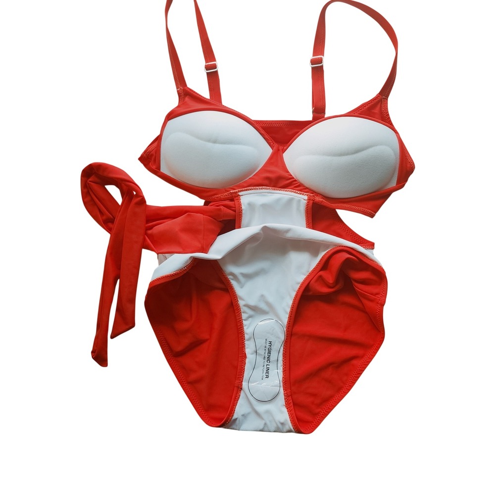 Red Cutout Monokini Swimsuit M/L NWOT Front Tie One Piece Beachy Vacation Vixen - Picture 9 of 10